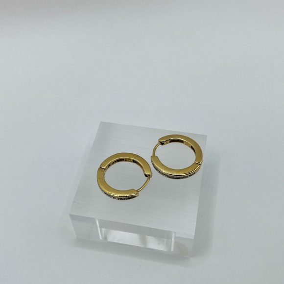 0.25 CT Natural Diamond Hoops Gold Overlay 925 Sterling Silver - Picture 4 of 5